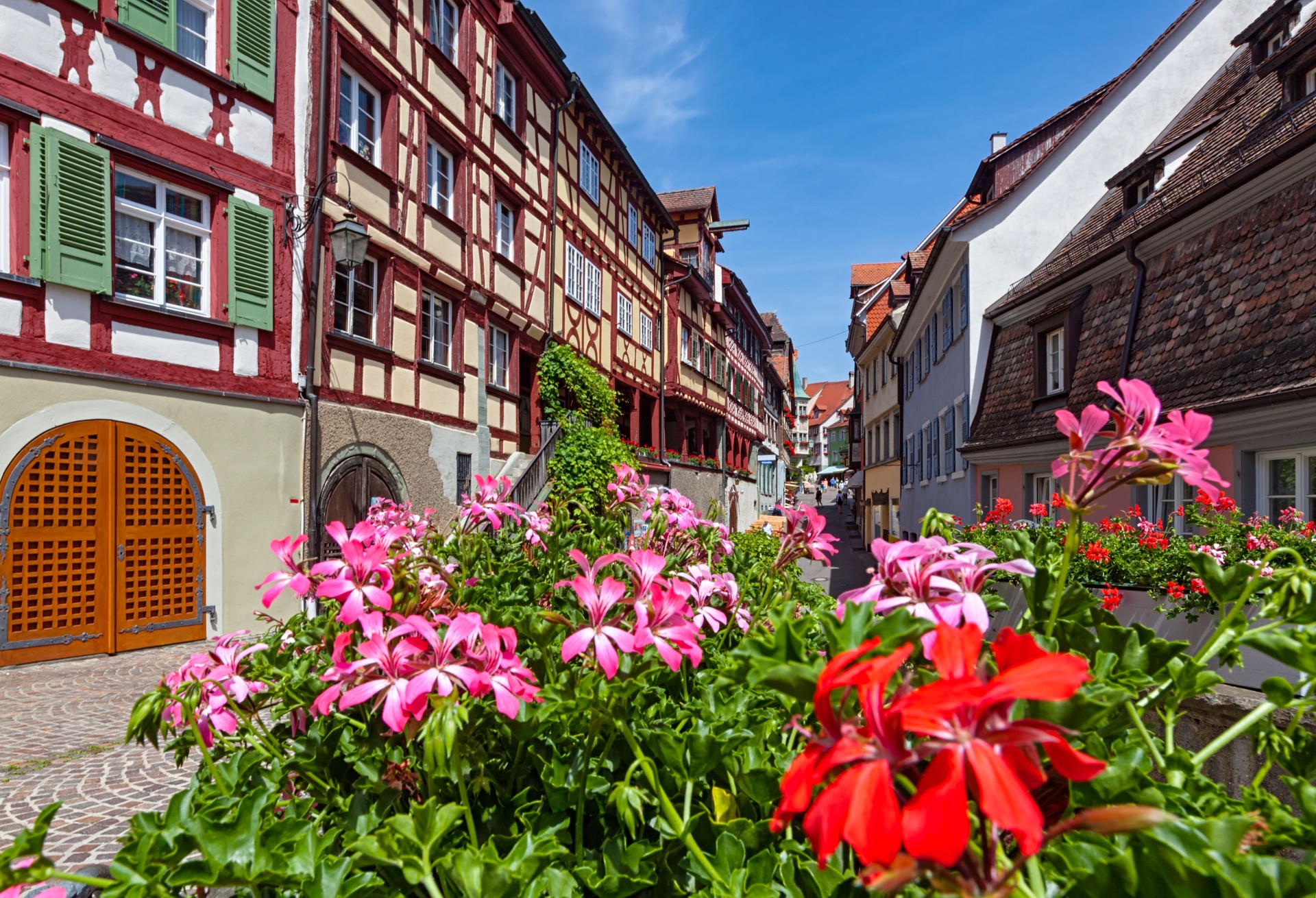 Summer street in Meersburg old town, resort on Lake Constance (Bodensee), Germany